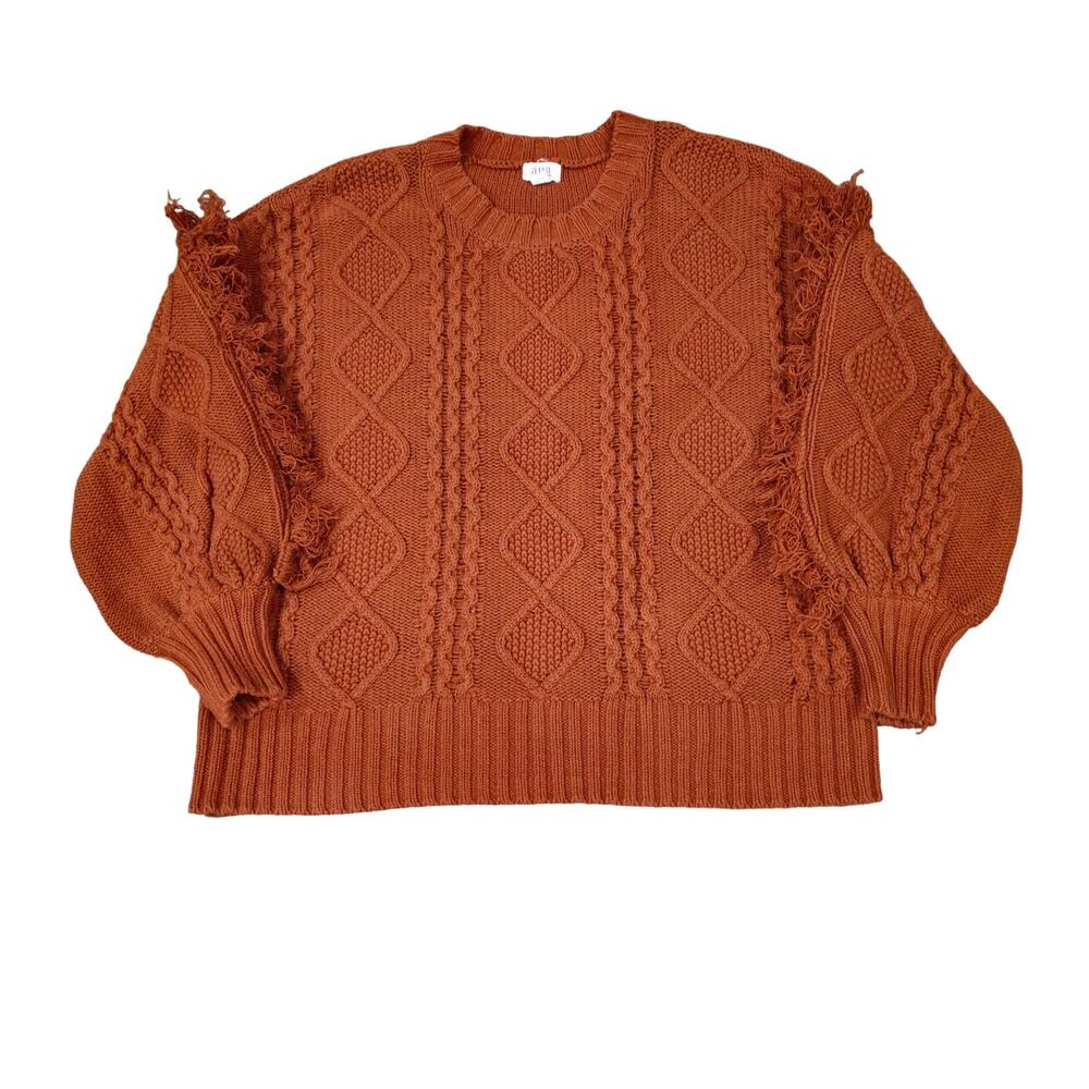 A.n.a Sweater Women's Size L Puffy Fringe long Sleeves Rustic Brown Cotton Blend - Picture 2 of 7